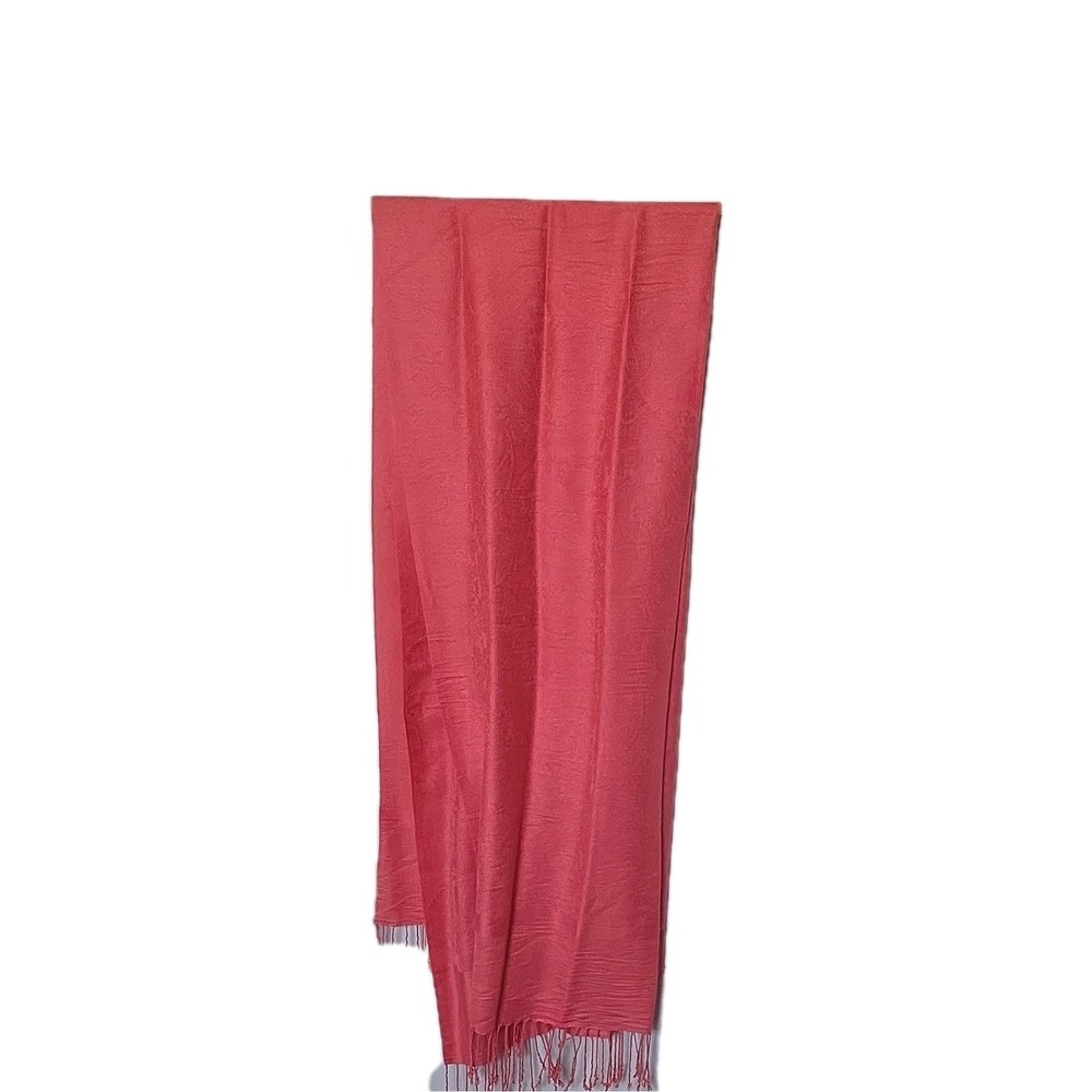 Pashmina 100% Pashmina Coral Paisley Knit Scarf Or Shawl w/ Fringe